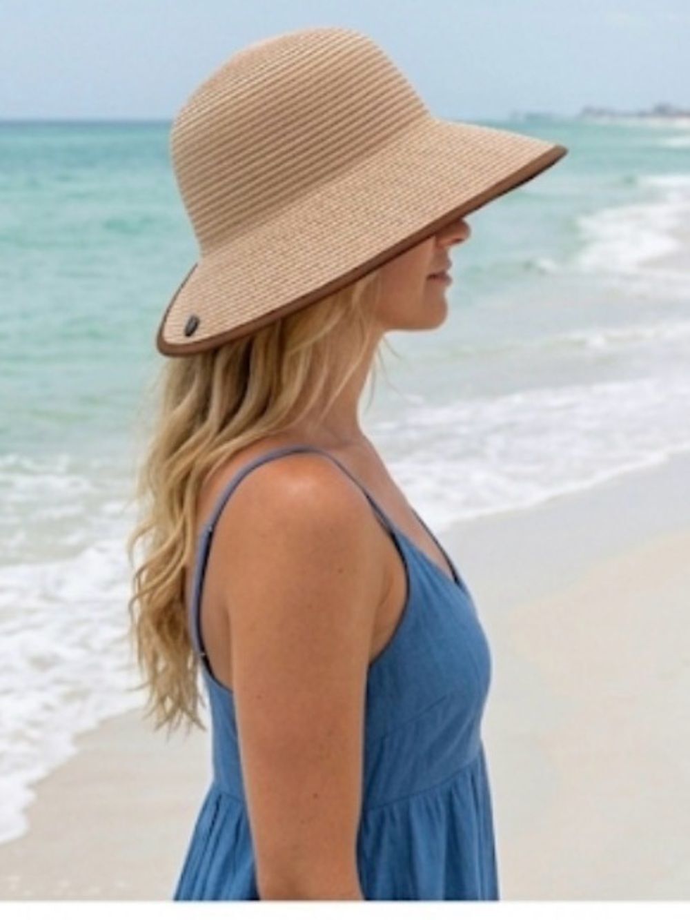 Authentic Peter Grimm "Delilah" resort sun hat in a classic woven straw UPF 50